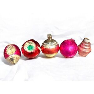 Vintage Mercury Glass Shiny Brite Pink Ornament Set Of 5 Kitschy German Made